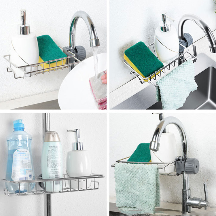 Wholesale Metal Stainless Steel Kitchen Sink Organizer Sink Caddy Faucet Sponge Towel Drying Rack Holder