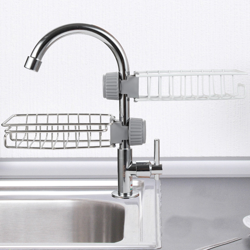 Wholesale Metal Stainless Steel Kitchen Sink Organizer Sink Caddy Faucet Sponge Towel Drying Rack Holder