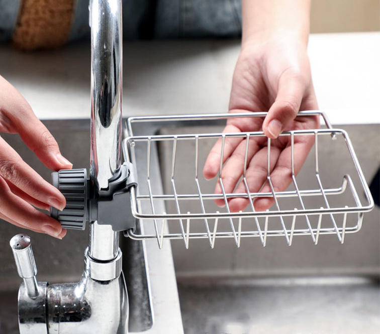 Wholesale Metal Stainless Steel Kitchen Sink Organizer Sink Caddy Faucet Sponge Towel Drying Rack Holder