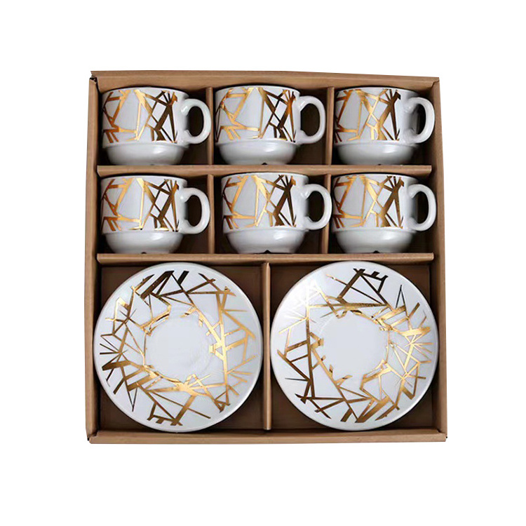 Luxury Modern Porcelain Tea Cup Set 12PCS Arabic Espresso Coffee Cup and Saucer Set for Coffee and Tea