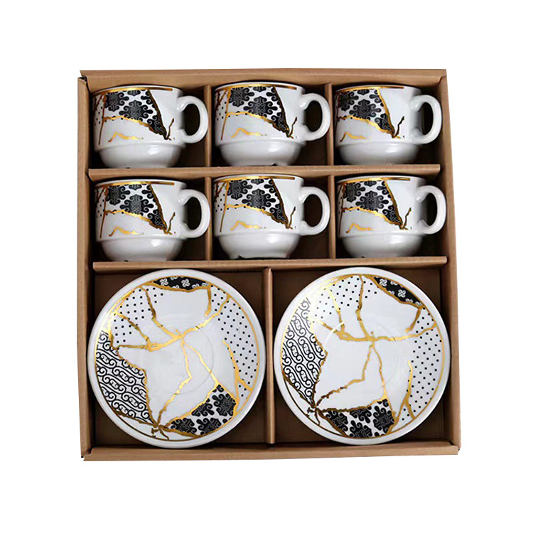 Luxury Modern Porcelain Tea Cup Set 12PCS Arabic Espresso Coffee Cup and Saucer Set for Coffee and Tea