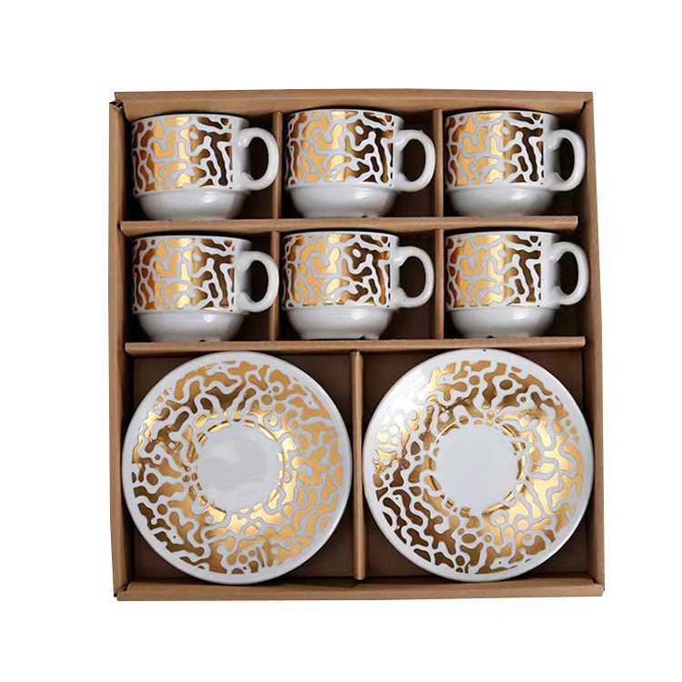 Luxury Modern Porcelain Tea Cup Set 12PCS Arabic Espresso Coffee Cup and Saucer Set for Coffee and Tea