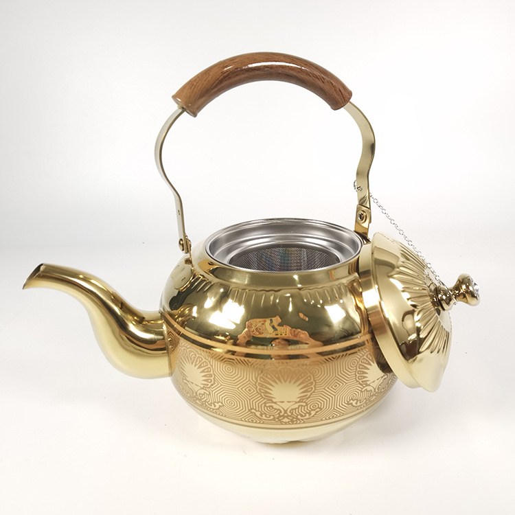 High Quality Arabic Style Gold Luxury 1L/1.5L/2.0L Whistling Tea Kettle Tea Pot Stainless Steel Water Kettle