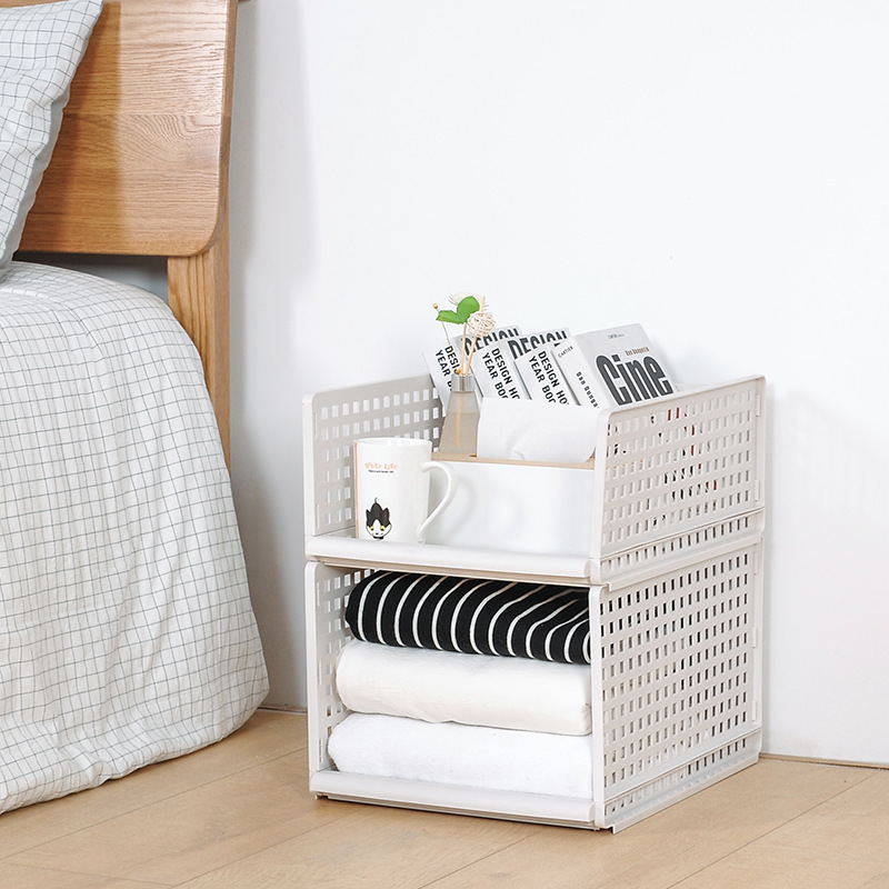 Foldable Wardrobe Closet Organizer Shelf Rack White Plastic Stackable Plastic Clothes Storage Basket Drawer