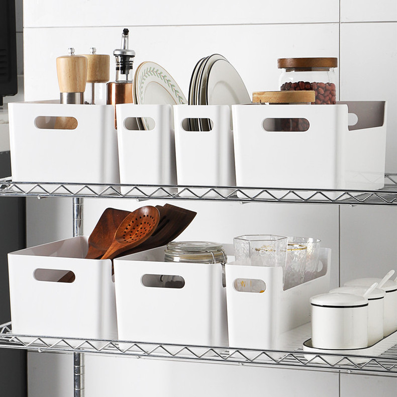 White Pantry Cabinet Desktop Drawer Bathroom Organizer Basket Kitchen Accessories Plastic Storage Container Bin Boxes