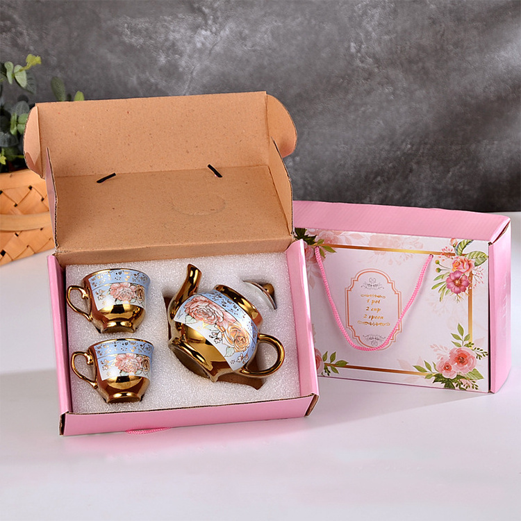 New Gift Teaware Set European Vintage Porcelain Teapot and Cup Pink Cute Ceramic Coffee and Tea Cup Set for Party