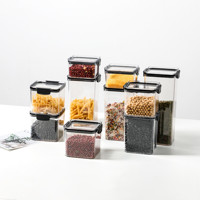 Pantry Organizer 4 Pieces BPA Free Airtight Stackable Clear PET Plastic Dry Food Storage Containers Set with Lid Airtight