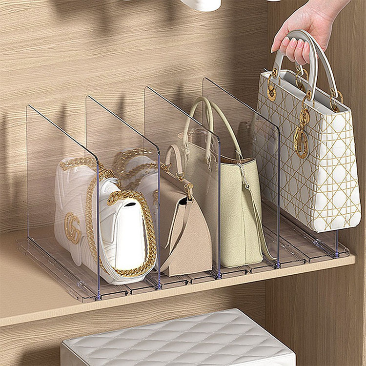 Space Saving Bedroom Cabinet Organization Clear Transparent Plastic Handbag Divider Storage Organizer for Closet