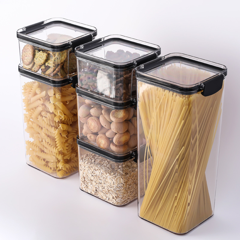 Pantry Organizer 4 Pieces BPA Free Airtight Stackable Clear PET Plastic Dry Food Storage Containers Set with Lid Airtight