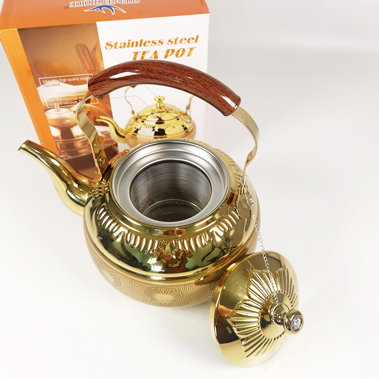 High Quality Arabic Style Gold Luxury 1L/1.5L/2.0L Whistling Tea Kettle Tea Pot Stainless Steel Water Kettle