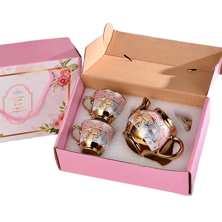 New Gift Teaware Set European Vintage Porcelain Teapot and Cup Pink Cute Ceramic Coffee and Tea Cup Set for Party