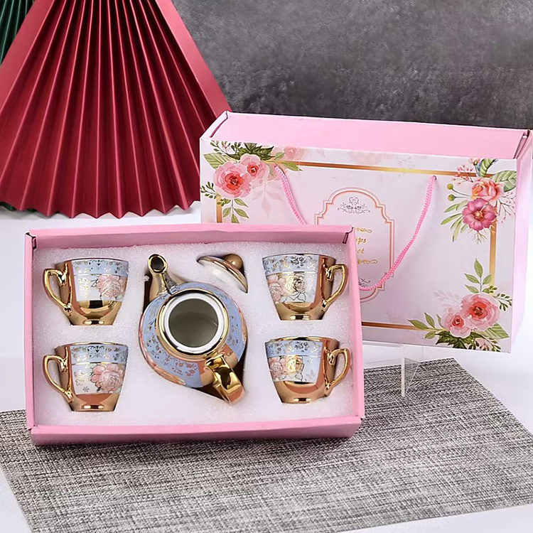 Wholesale European Vintage Ceramic Coffee Tea Pot Teapot Tea Cup Set Ceramic Tea Set with Gift Box for Party