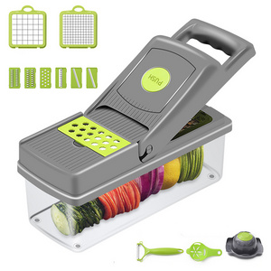 Multifunctional Kitchen Food Dicer Mandoline Slicer Manual Potato Onion Cutter 14 in 1 Vegetable Chopper with Container