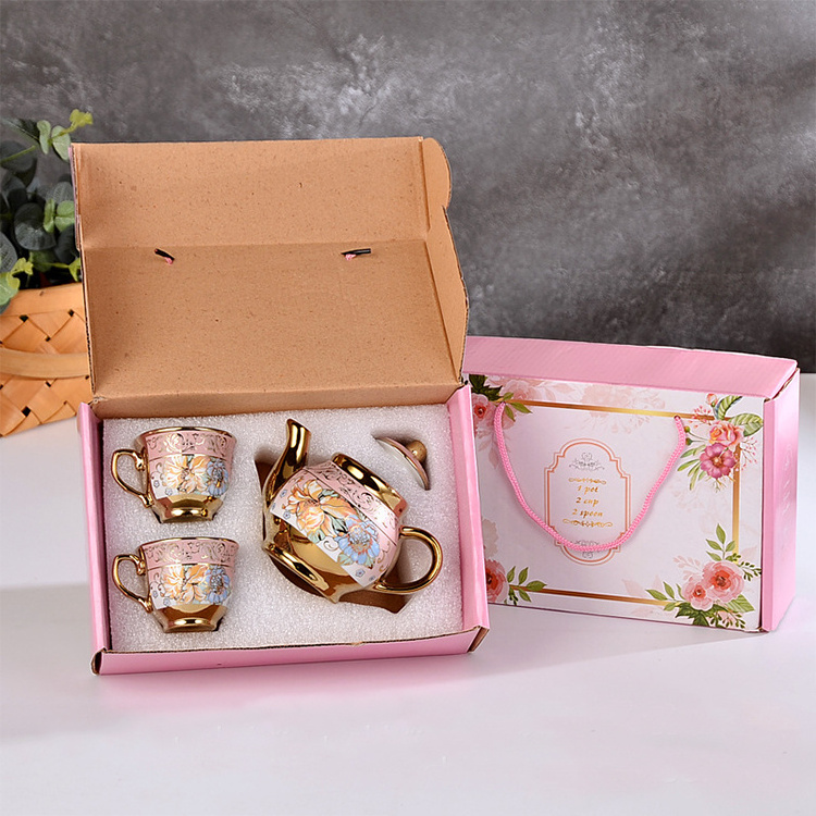 New Gift Teaware Set European Vintage Porcelain Teapot and Cup Pink Cute Ceramic Coffee and Tea Cup Set for Party