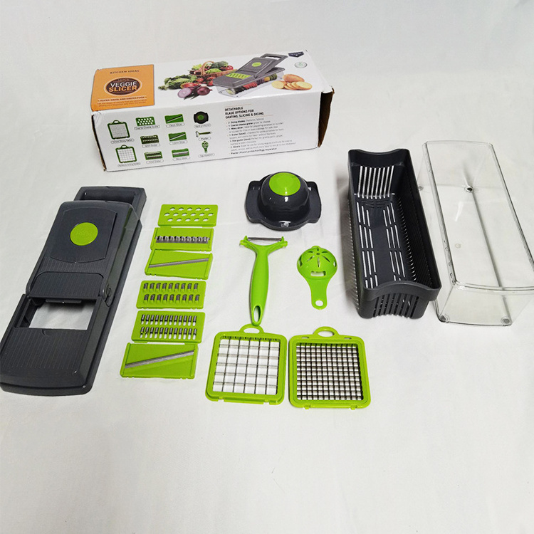 Multifunctional Kitchen Food Dicer Mandoline Slicer Manual Potato Onion Cutter 14 in 1 Vegetable Chopper with Container