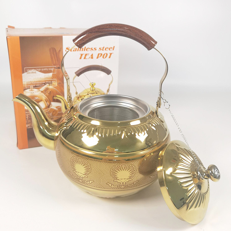 High Quality Arabic Style Gold Luxury 1L/1.5L/2.0L Whistling Tea Kettle Tea Pot Stainless Steel Water Kettle