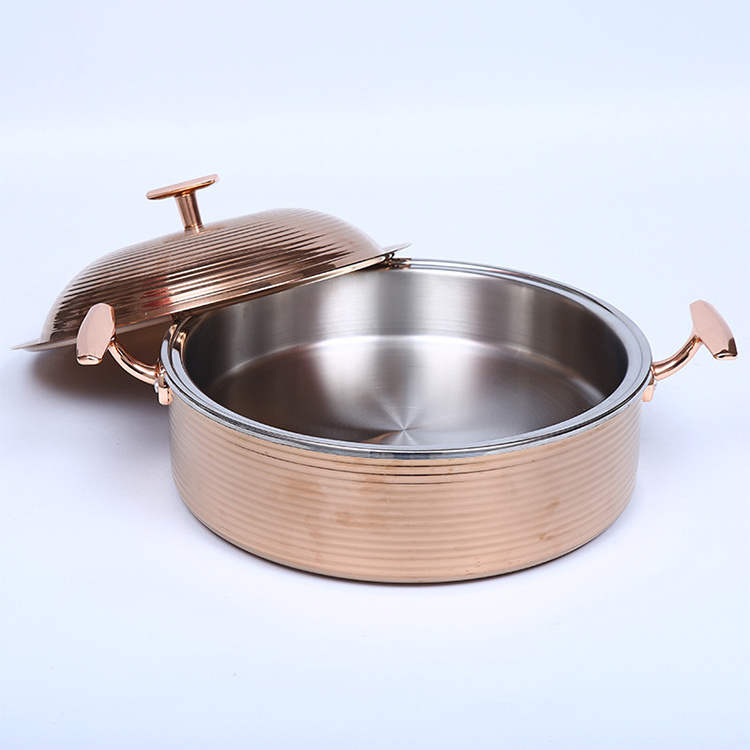 Hotel Restaurant Catering Luxury 32/36cm Gold Round Chafing Dishes Stainless Steel Chaffing Dish Buffet Serving Food Warmer