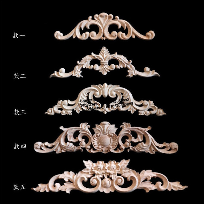 Decorative antique wood onlay wooden applique furniture decals for cabinet