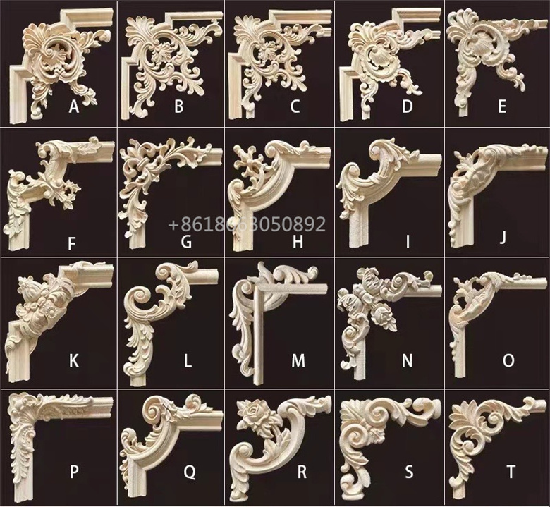 Wood carved appliques corners onlay decals for furniture flower decor Room decorations accessories