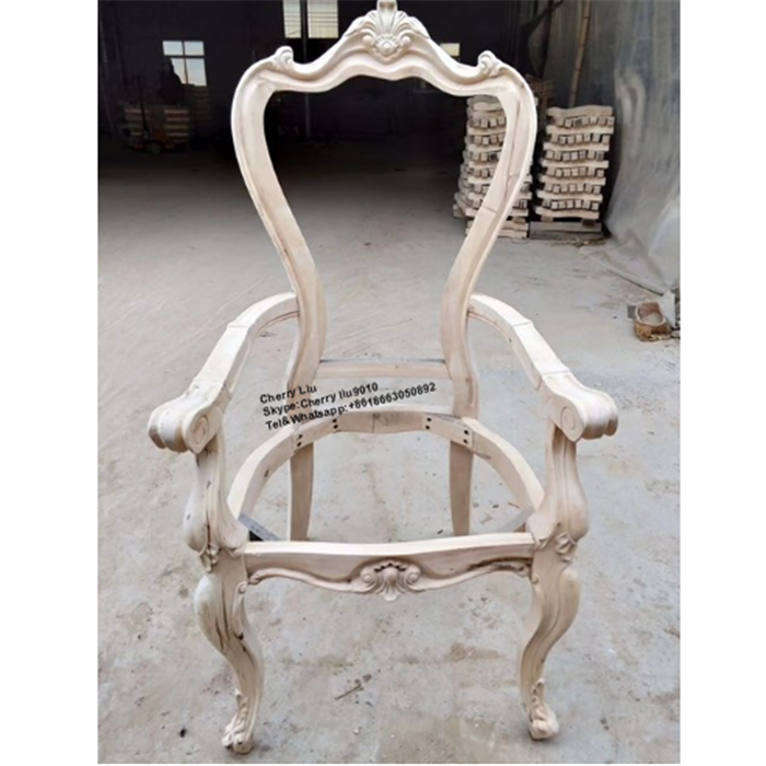 Unfinished Antique Hand Carved Wood Dining Chair