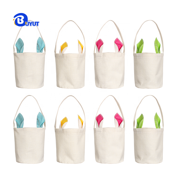 Wholesale DIY Custom Printing Cotton Linen Tote Bag Easter's Day Candy Bucket Plain Sublimation Easter Basket