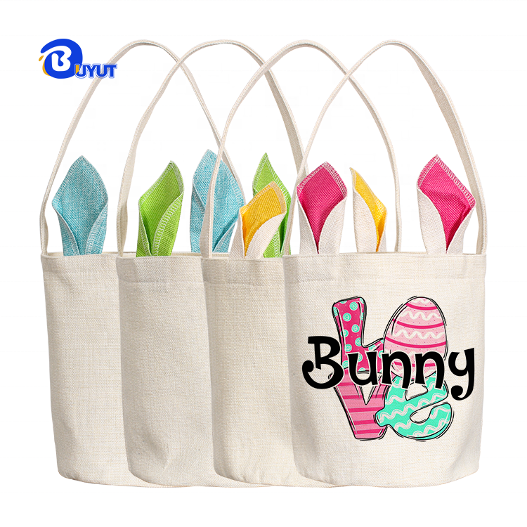 Wholesale DIY Custom Printing Cotton Linen Tote Bag Easter's Day Candy Bucket Plain Sublimation Easter Basket