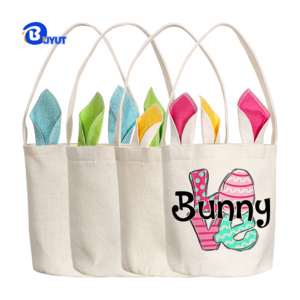 Wholesale DIY Custom Printing Cotton Linen Tote Bag Easter's Day Candy Bucket Plain Sublimation Easter Basket