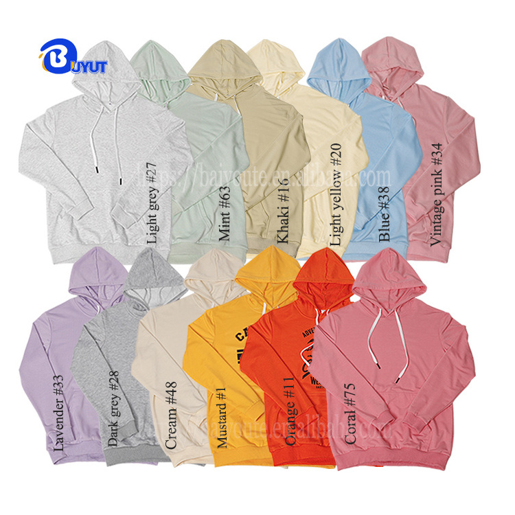 Factory Sublimation Blank 300GSM Thick 100% Polyester Baby French Terry Pullover Sweatshirts Unisex Solid Pastel Colored Hoodies