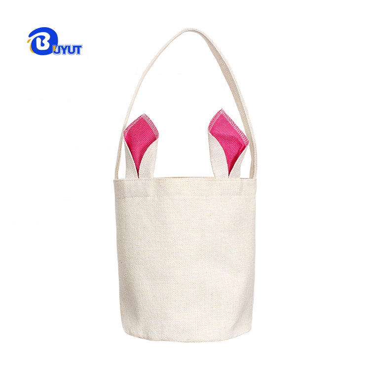 Wholesale DIY Custom Printing Cotton Linen Tote Bag Easter's Day Candy Bucket Plain Sublimation Easter Basket