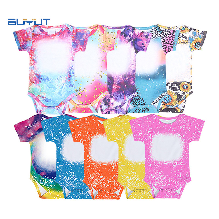 Popular Faux Bleached Design baby clothing Sublimation Short Sleeve Baby Onesie 100% Polyester Infant Romper Shirts