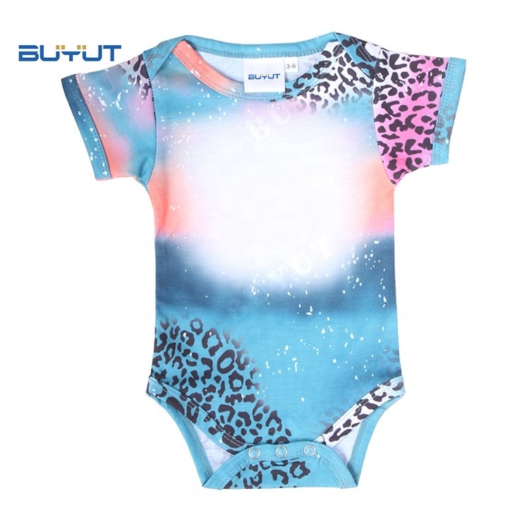 Popular Faux Bleached Design baby clothing Sublimation Short Sleeve Baby Onesie 100% Polyester Infant Romper Shirts