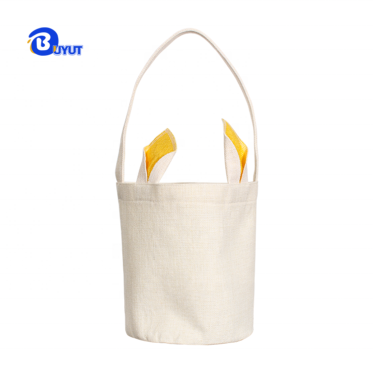 Wholesale DIY Custom Printing Cotton Linen Tote Bag Easter's Day Candy Bucket Plain Sublimation Easter Basket