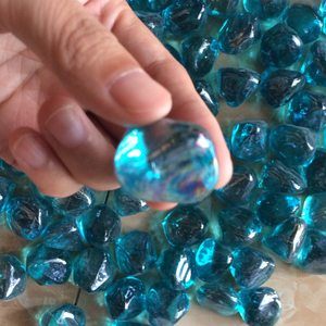 20 Pound Fire Glass Diamonds 1 Inch, Fire Pit Glass Rocks for Gas Fireplace and Fire Pit, Caribbean Blue, High Luster