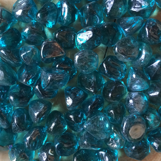 20 Pound Fire Glass Diamonds 1 Inch, Fire Pit Glass Rocks for Gas Fireplace and Fire Pit, Caribbean Blue, High Luster