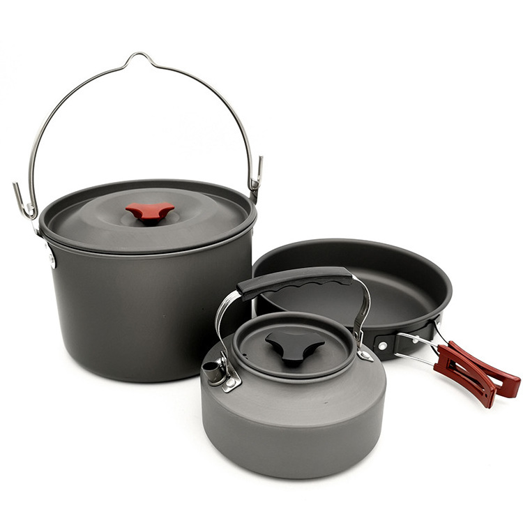 Outdoor Camp Cookwar Enamel Kitchen Tools With Stove Cooking Pots Large Utensils Cast Iron Outside Camping Set Cookware