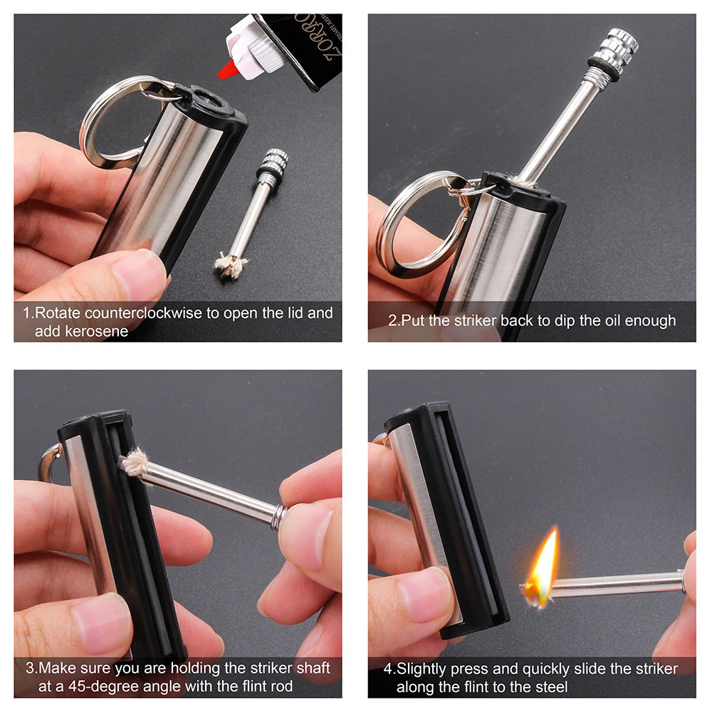 Baiyuheng Wholesale Good Quality Camping Steel Match Key Chain Lighter