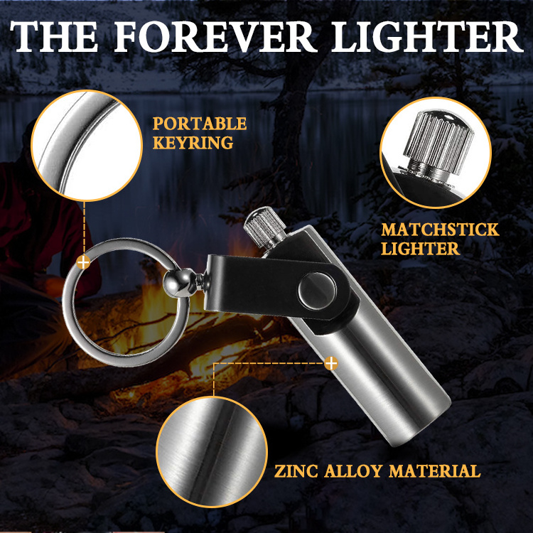 Baiyuheng Permanent Match lighter Keychain Kerosene Waterproof Flint Fire Starter for Outdoor Camping Emergency Survival Gear