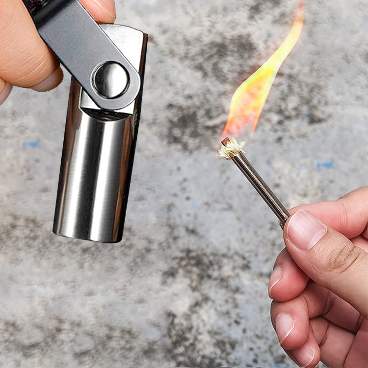 Baiyuheng Permanent Match lighter Keychain Kerosene Waterproof Flint Fire Starter for Outdoor Camping Emergency Survival Gear