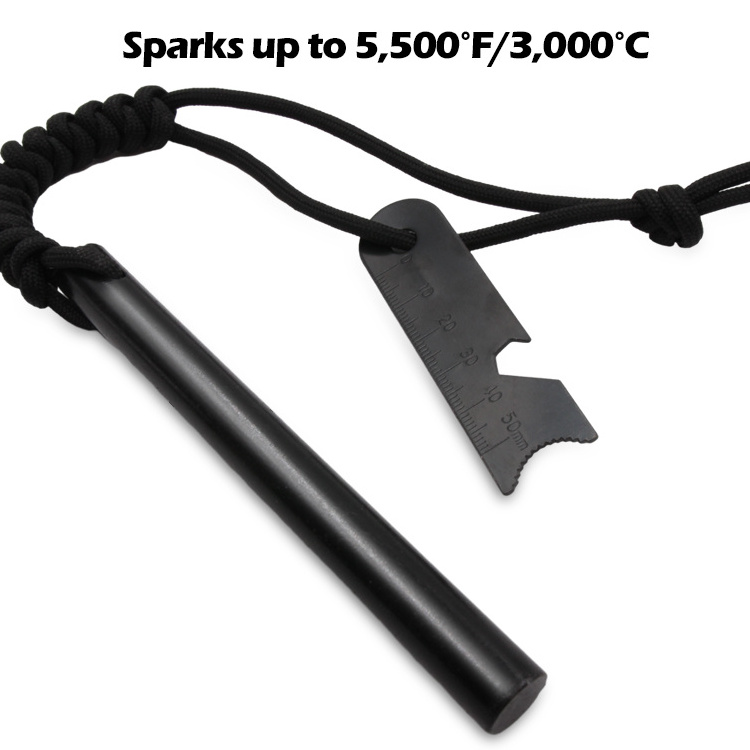 Baiyuheng Survival Ferrocerium Drilled Flint Fire Starter Ferro Rod Kit with Paracord Lanyard Handle and Striker