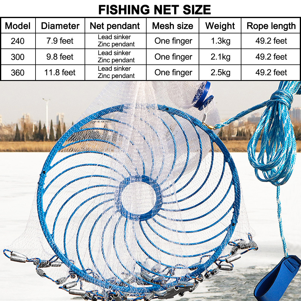 Baiyuheng Umbrella Mono Nylon Nets Drawstring Throw A Multifilament Line Lead Sinker Netting Small Sardine Fishing Cast Net