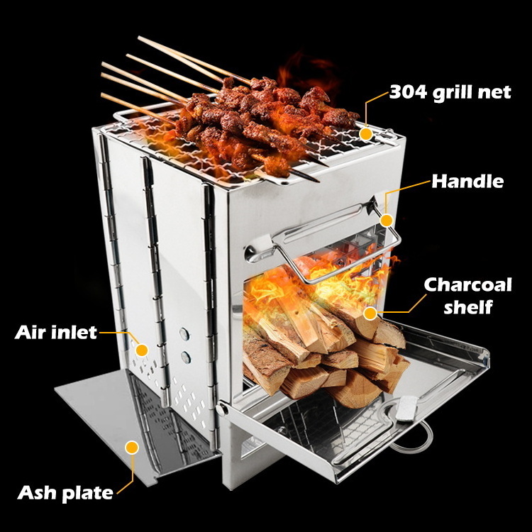 Baiyuheng hiking mini portable cooking wood burning folding fire box stove camping outdoor