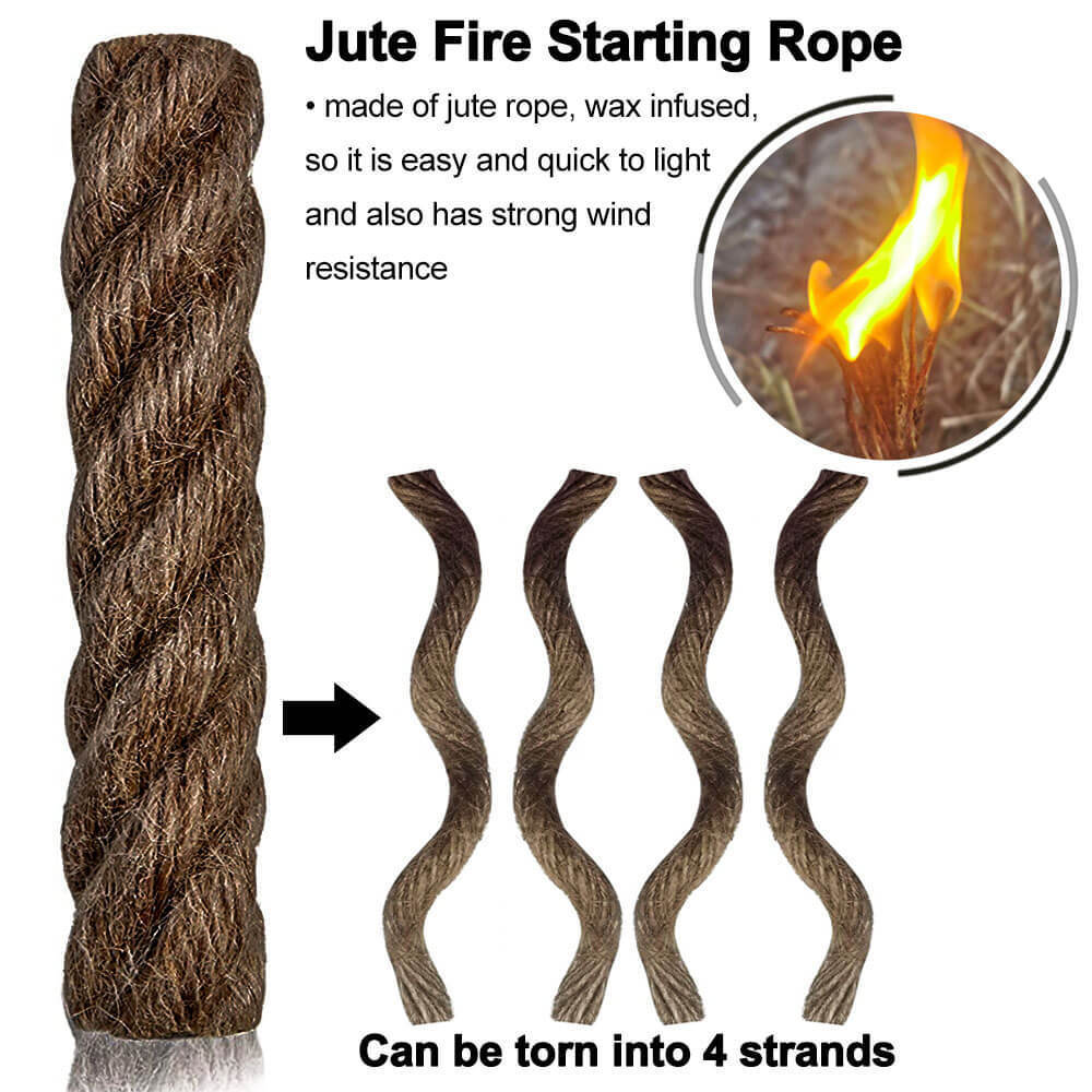 Bushcraft Natural Tinder Fire Starter Rod Jute Rope Wax Survival Multi Tool Camping Backpacking Waterproof Hiking Gears Kit