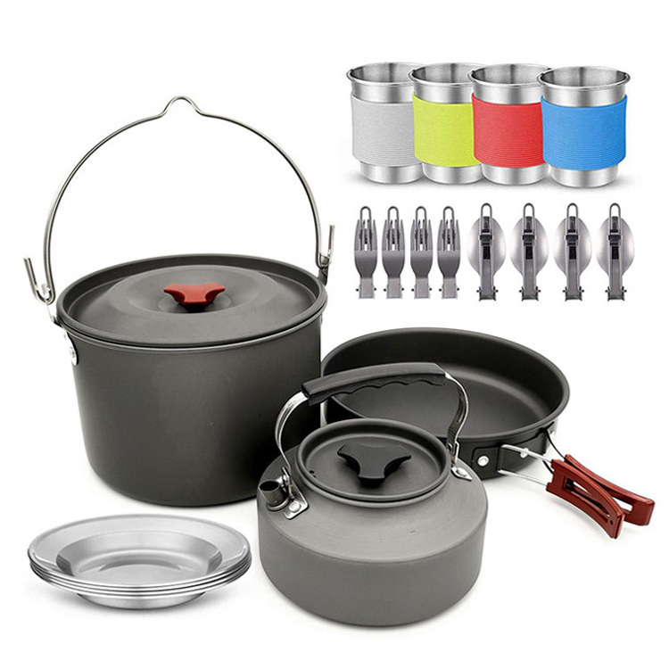 Outdoor Camp Cookwar Enamel Kitchen Tools With Stove Cooking Pots Large Utensils Cast Iron Outside Camping Set Cookware