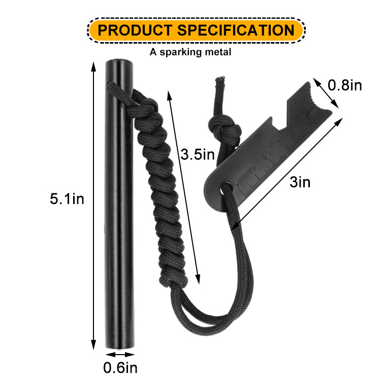 Baiyuheng Survival Ferrocerium Drilled Flint Fire Starter Ferro Rod Kit with Paracord Lanyard Handle and Striker