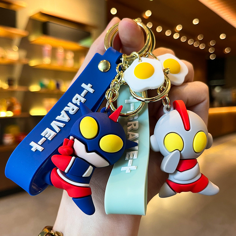 Silicone Anime Doll Ultraman Salty Egg Superman Keychain Schoolbag Pendant Cheap Key Pendant