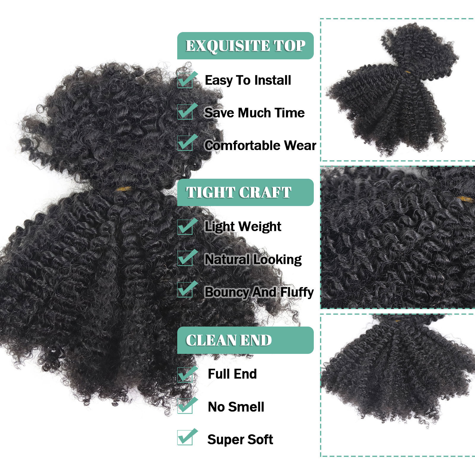 Double Drawn Brazilian Remy Bulk Hair Crochet Braids Kinky Curly Locks Human Hair Extensions For Braiding Hair No Weft