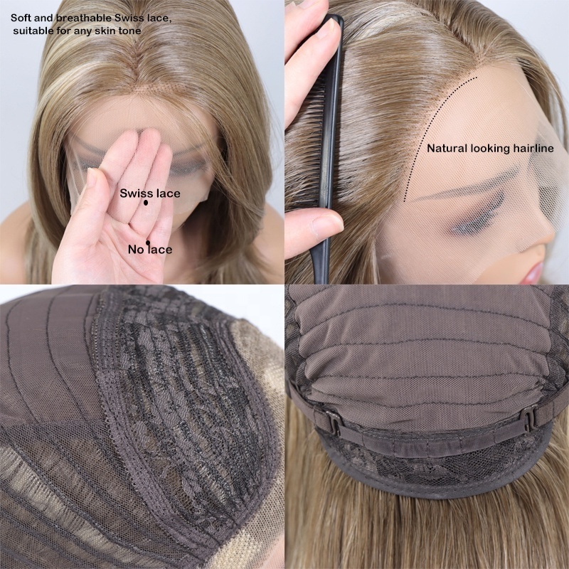 Balayage Color Jewish Wig Highlight Soft Japanese Synthetic Hair Lace Front Wig