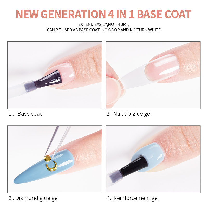 4 in 1 Gel Base Coat And Crystal Top Coat Nail Polish Kit Base As Nail Glue Reinforcement Stick Drill Soak Off Gel Base Coat