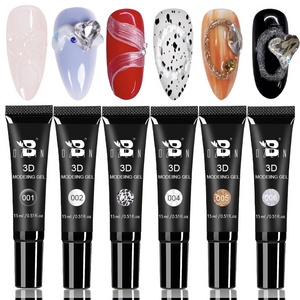 BOZLIN 6 Colors Multifunctional Sculpting 3D Painting Drawing Nail Modeling Carving Decoration Nail Gel for DIY Nail Art Designs