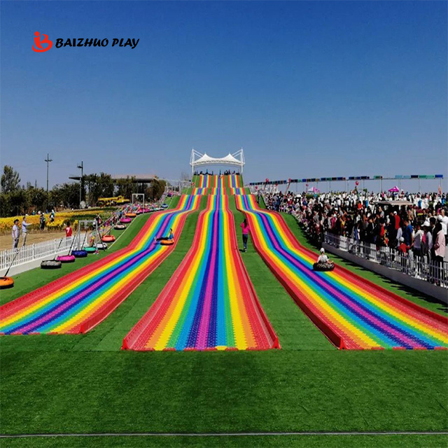 China Supply Outdoor Playground Plastic Dry Ski Rainbow Snow Slip Slide Fun Trampoline Park Equipment